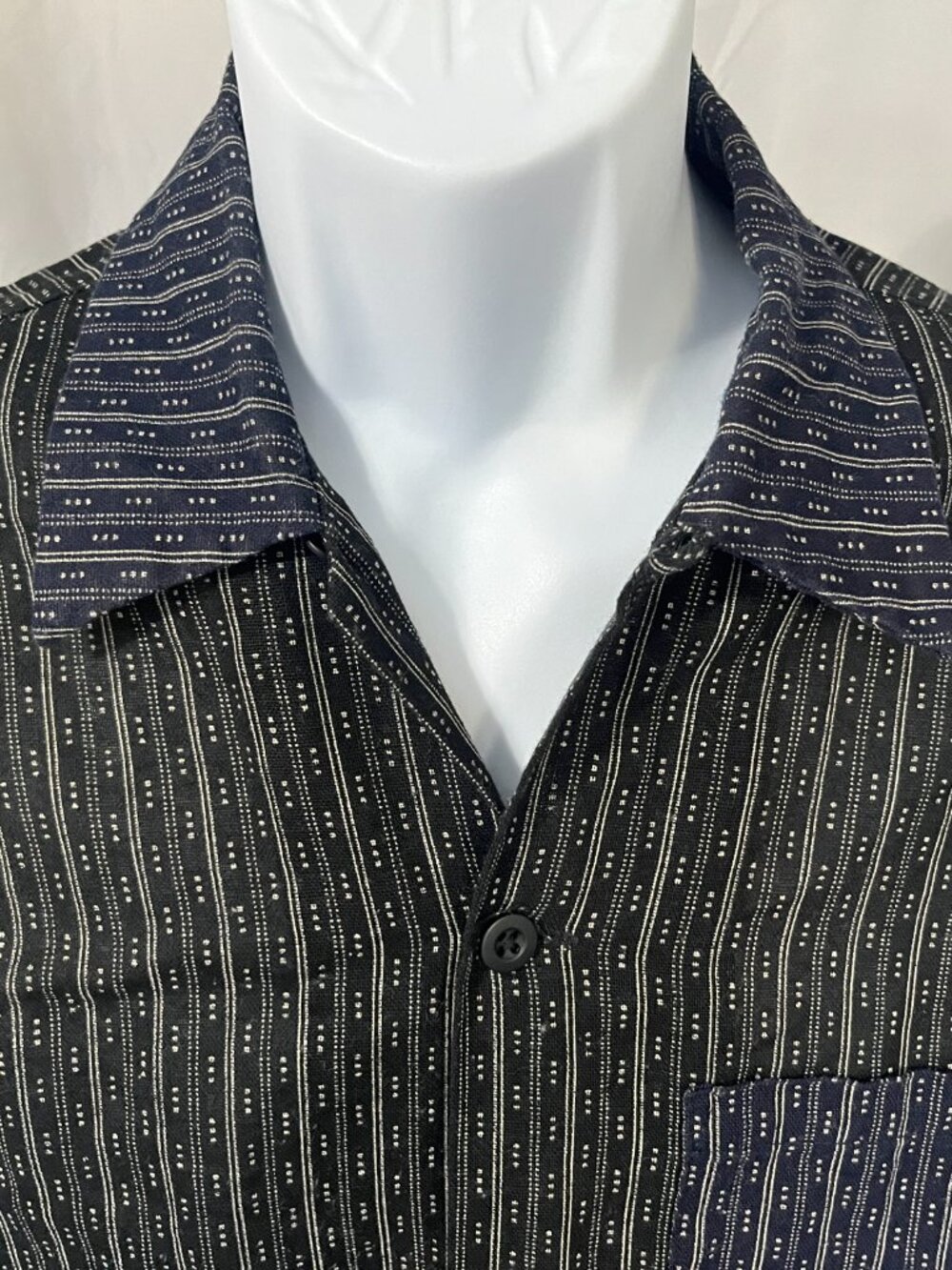 🇯🇵 Momotaro Japan Loop Collar Shirt Men's 38 M Black Blue Indigo 👔